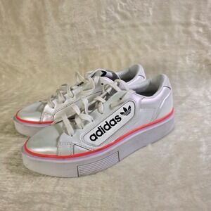 Adidas Sleek Super Platform Sneakers White Lilac Iridescent Womens 8 Excellent